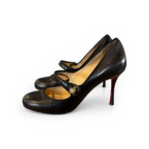Christian Louboutin black leather Mary Jane Heels